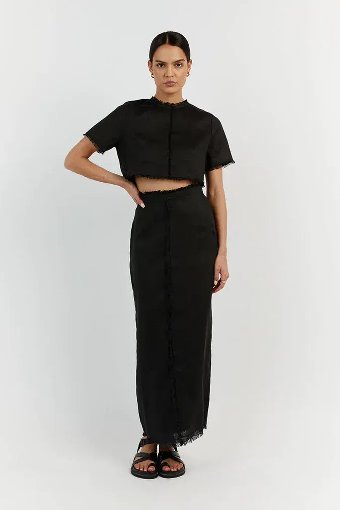 Dissh Georgie Linen Fringe Sets Black Size 12 for rent on The Volte - main image