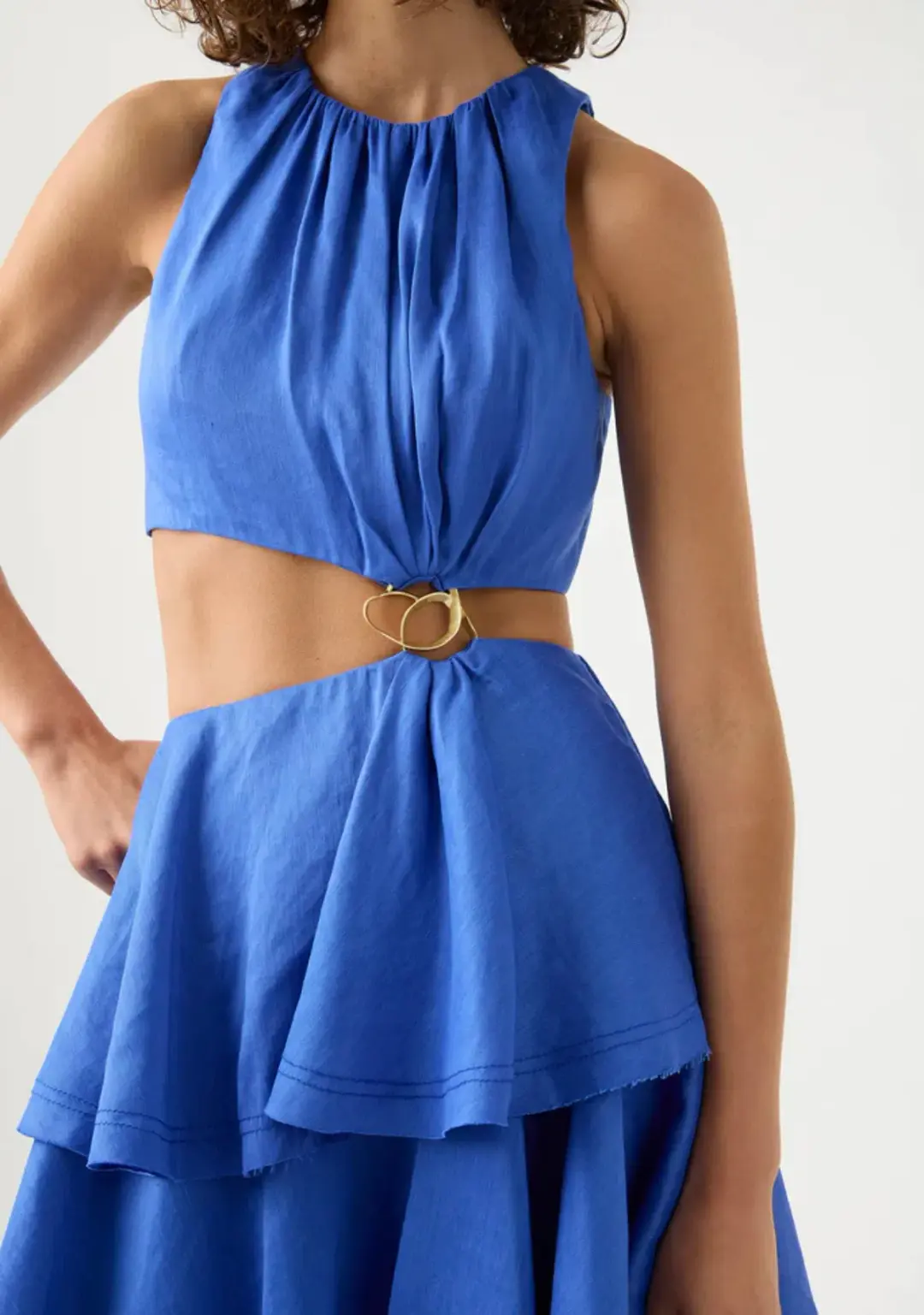 Aje Wave Cut Out Ring Midi Dress Marine Blue Size 10 for rent on The Volte - main image