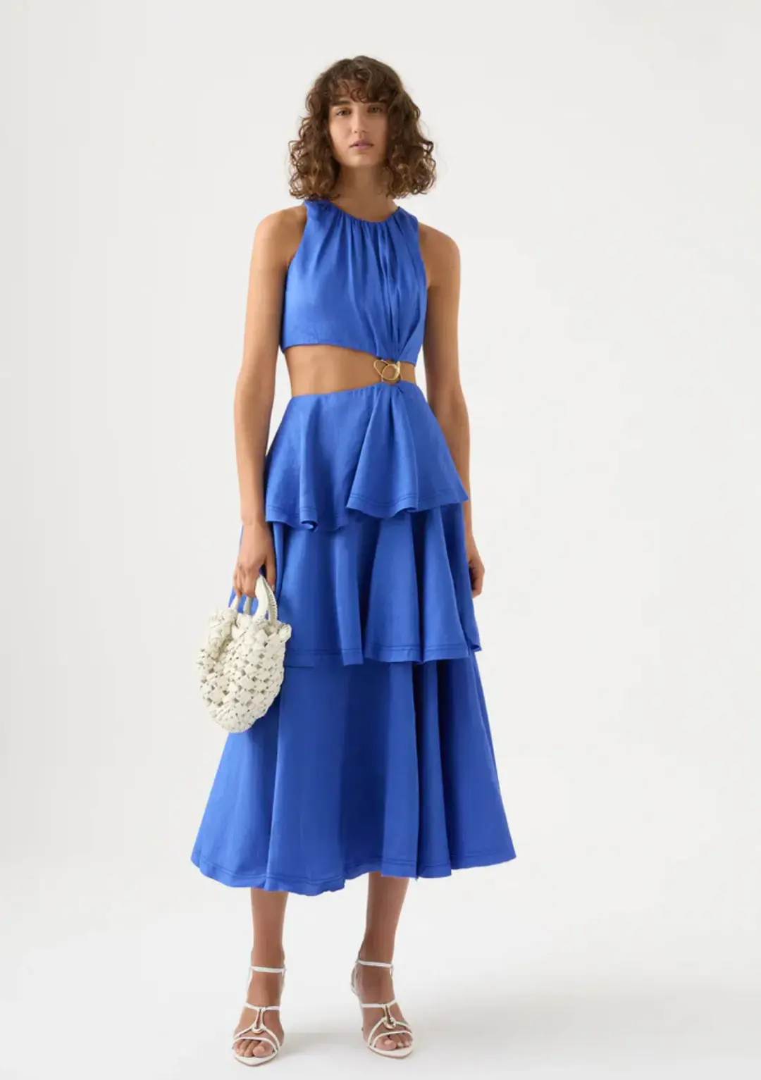 Aje Wave Cut Out Ring Midi Dress Marine Blue Size 10 for rent on The Volte - main image