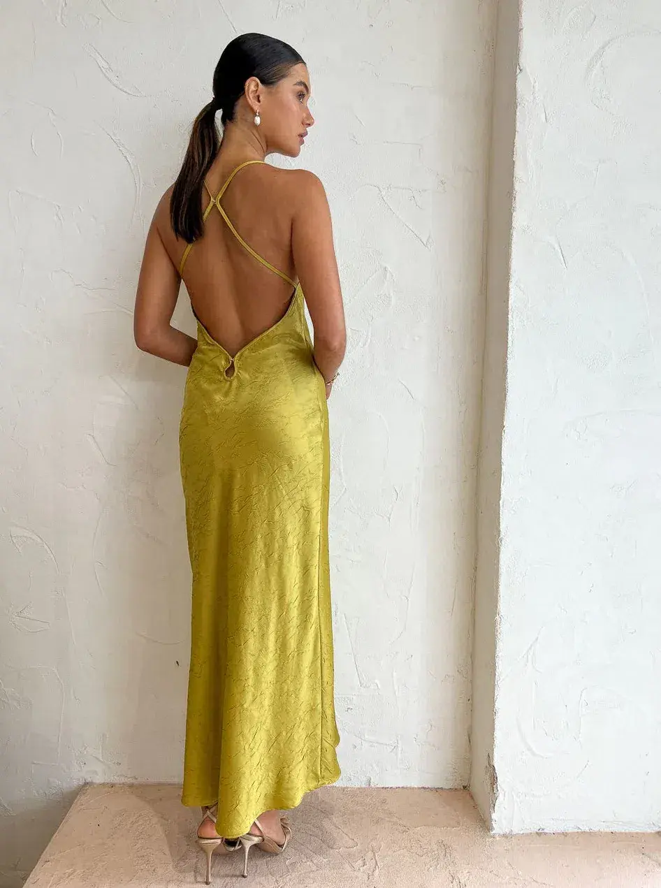 Bec & Bridge Carolina Maxi Dress in Olive Oil Size 8 for rent on The Volte - main image