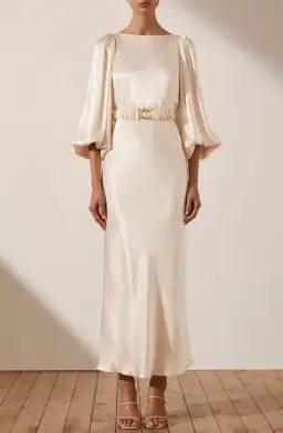 Shona Joy La Lune Balloon Sleeve Midi Dress with Belt Cream Size 6 / XS for rent on The Volte - image 1