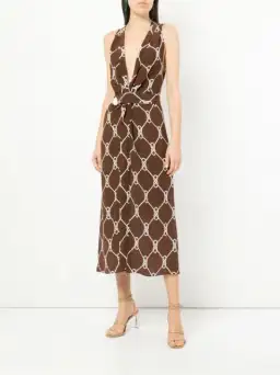 Manning Cartell Sleeveless Midi Dress Walnut/White Print Size 8 for rent on The Volte - image 1
