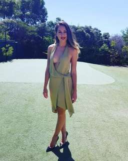 Misha Collection Elizabether Halter Mesh Dress Gold Size 6