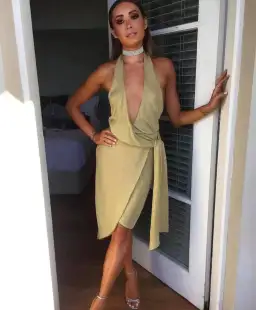 Misha Collection Elizabether Halter Mesh Dress Gold Size 6