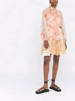 Zimmermann Postcard Lantern Floral Mini Dress Multi-colored Size 0P / AU 6