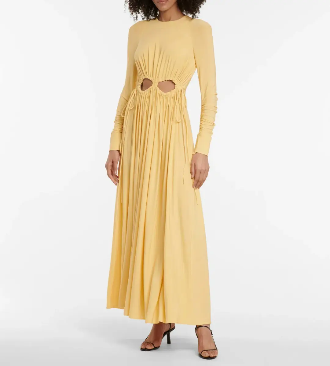 Victoria Beckham Cutout Ruched Maxi Dress Yellow Size 10 for rent on The Volte - main image