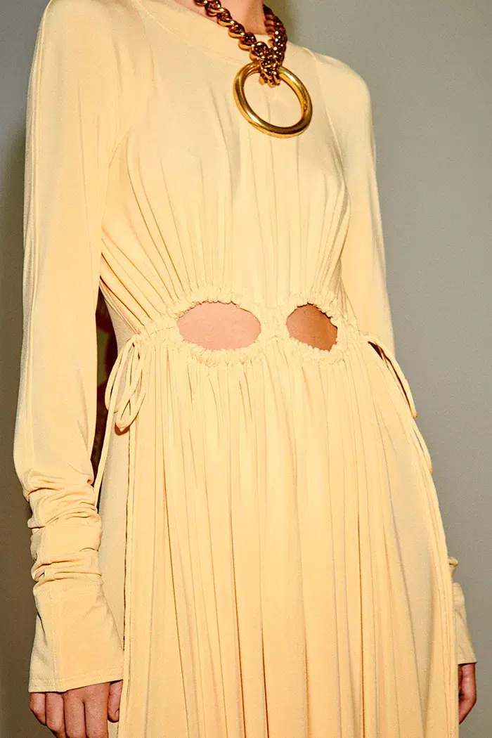 Victoria Beckham Cutout Ruched Maxi Dress Yellow Size 10 for rent on The Volte - main image