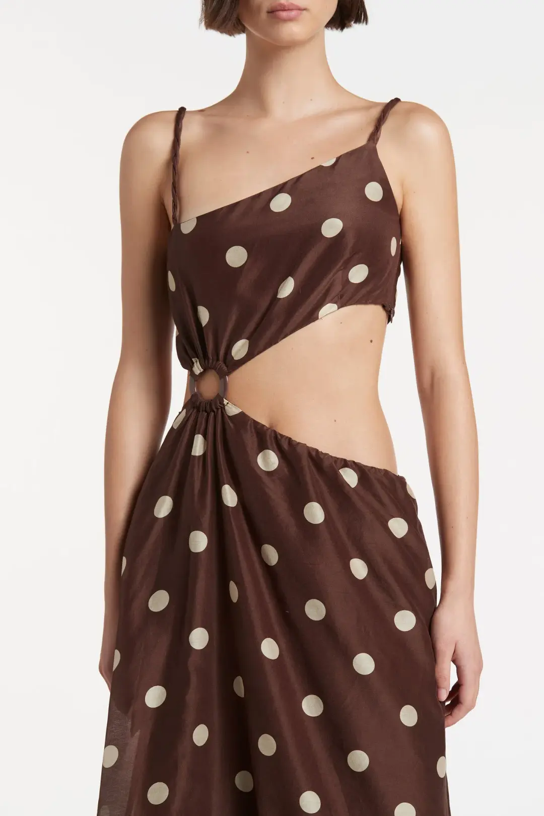 Sir the Label Vivi Asymmetric Cut Out Dress in Marlon Polka Dot Size 3 / AU 12 for rent on The Volte - main image
