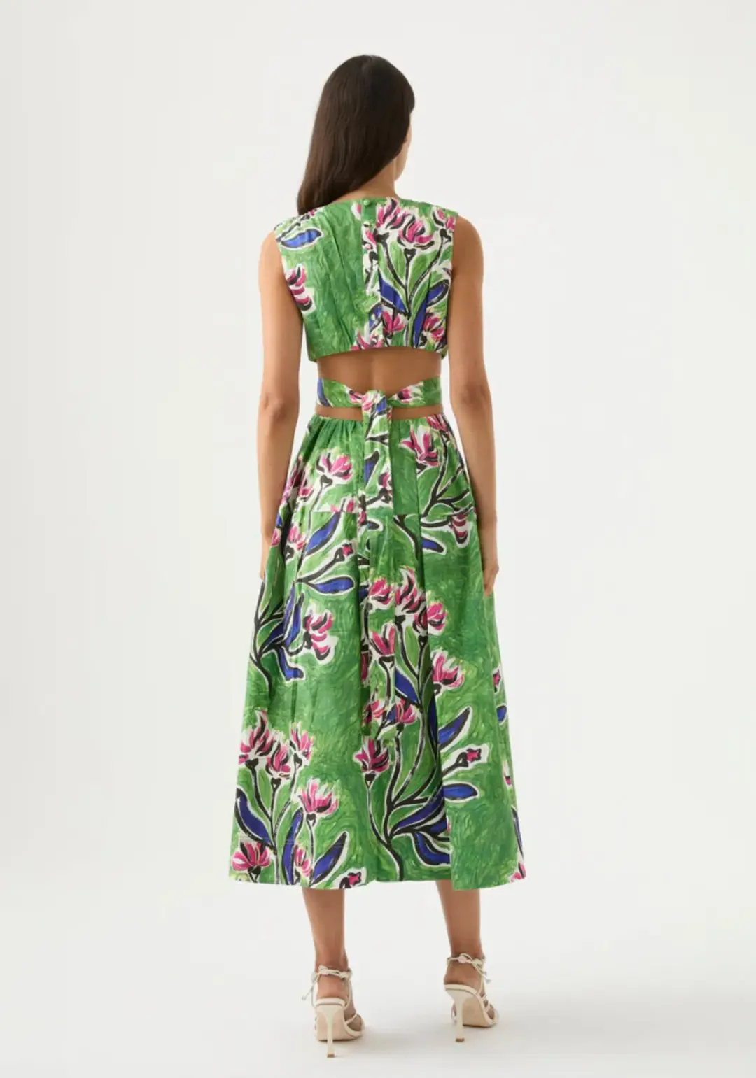 Aje Zorina Tie Midi Dress Native Gumnut Floral Size 8 for rent on The Volte - main image