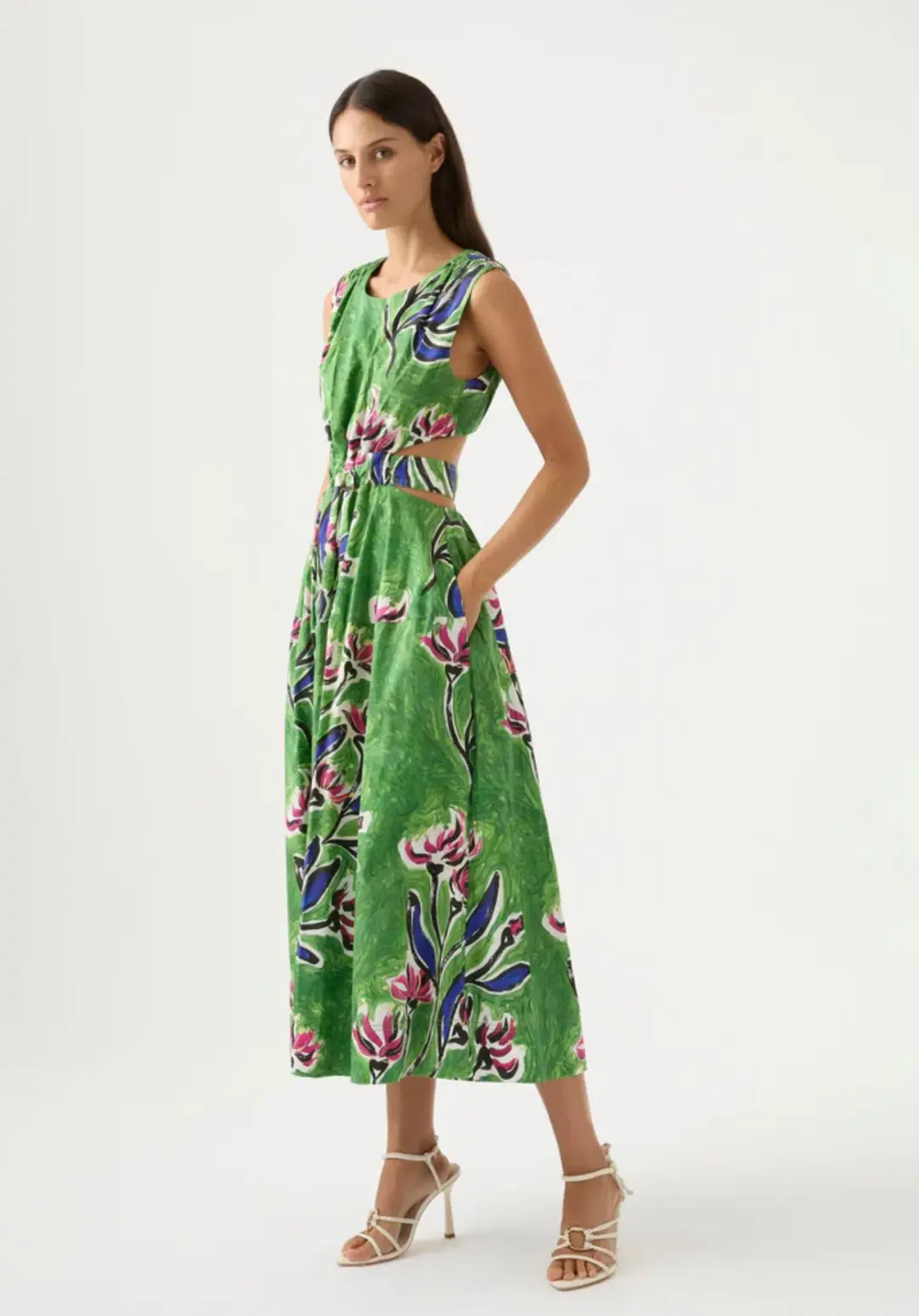 Aje Zorina Tie Midi Dress Native Gumnut Floral Size 8 for rent on The Volte - main image