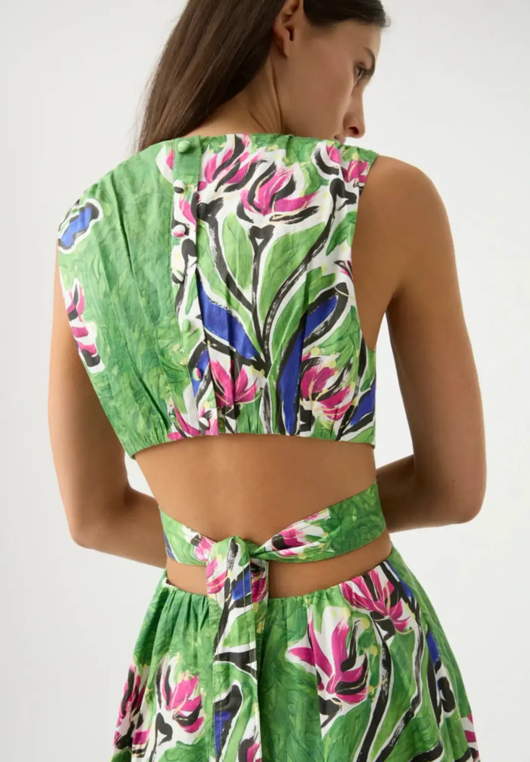 Aje Zorina Tie Midi Dress Native Gumnut Floral Size 8 for rent on The Volte - main image