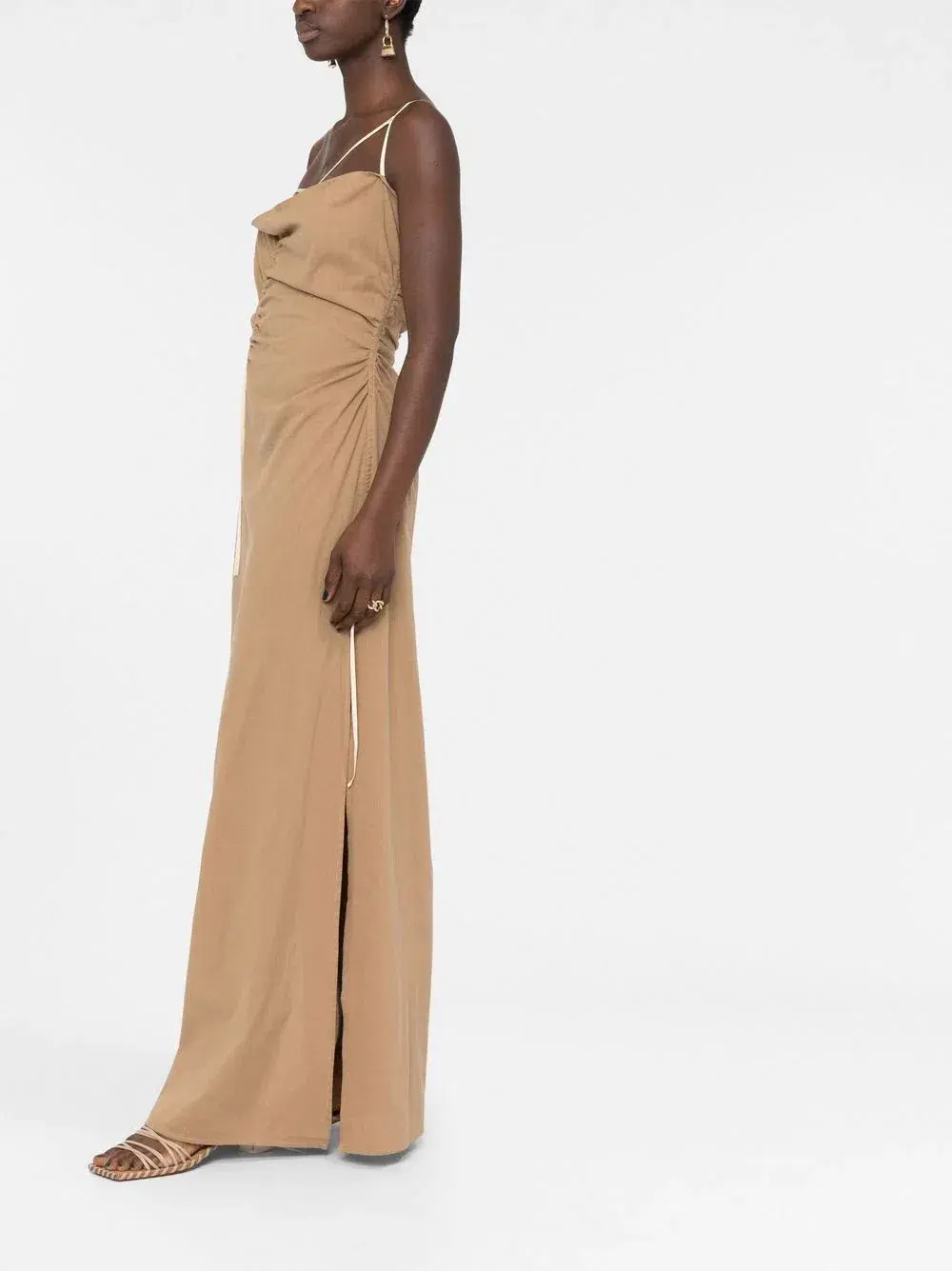 Jacquemus Ruched Maxi Dress Beige Size 8 for rent on The Volte - main image