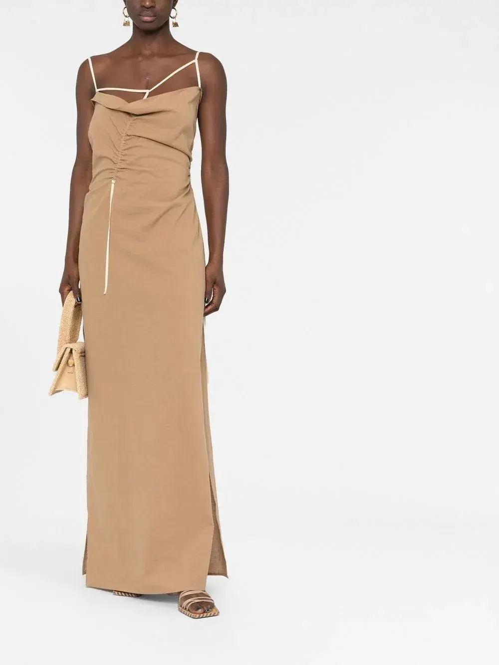 Jacquemus Ruched Maxi Dress Beige Size 8 for rent on The Volte - main image