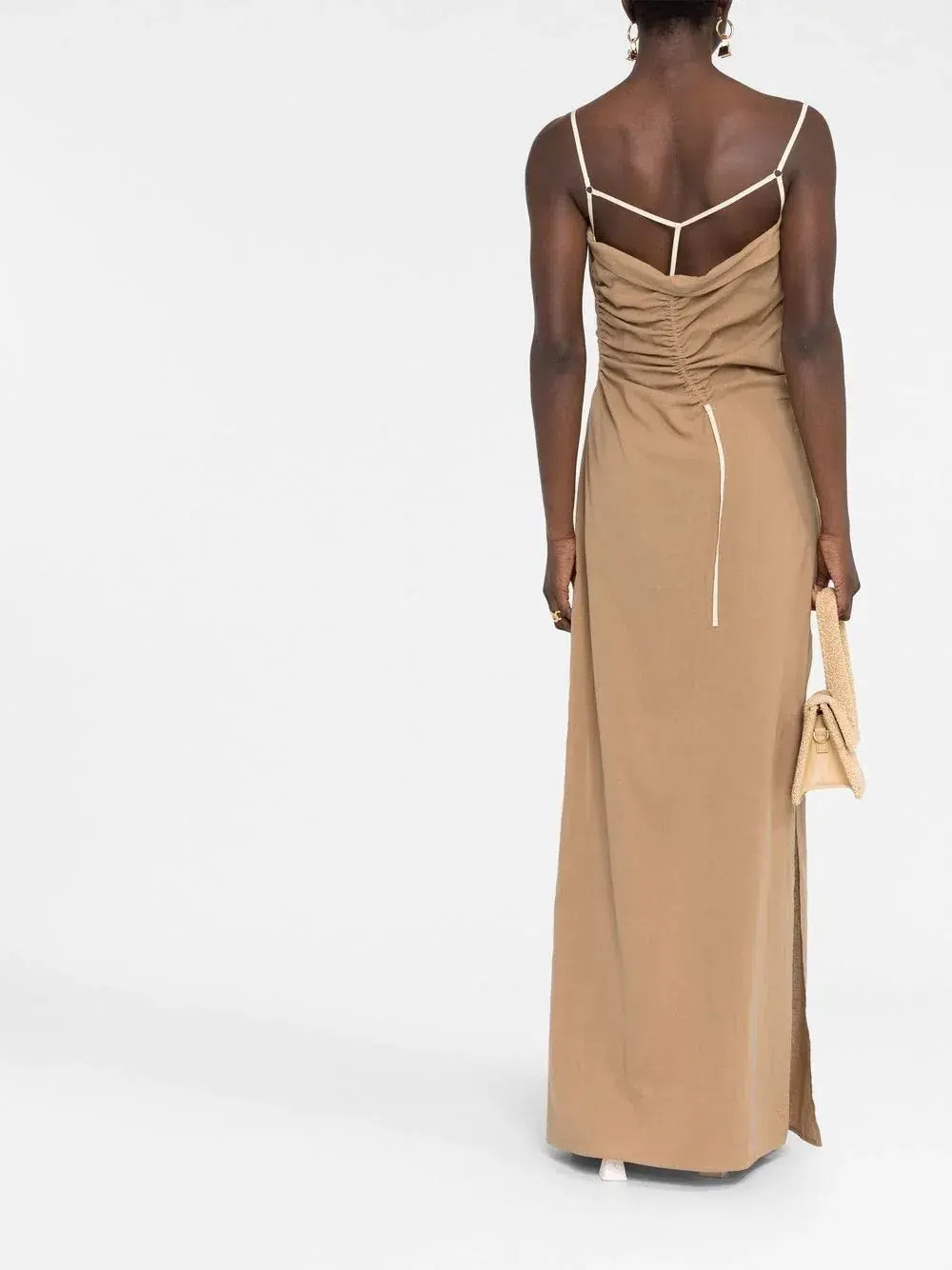 Jacquemus Ruched Maxi Dress Beige Size 8 for rent on The Volte - main image