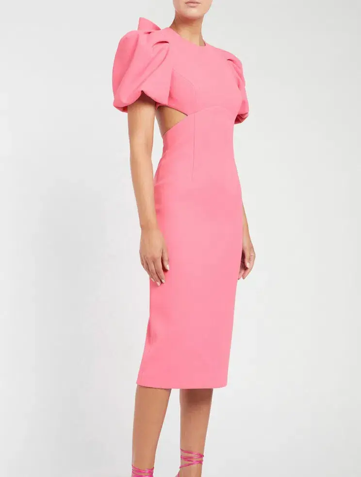 Rebecca Vallance Ally Cut Out Midi Dress Pink Size 6 for rent on The Volte - main image