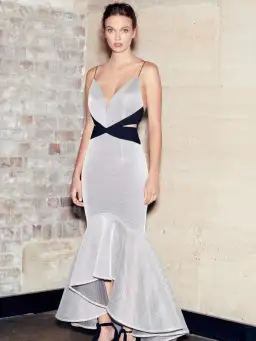 Sheike Liberty Hi Lo Maxi Dress Mesh Grey Size 8 for rent on The Volte - image 1