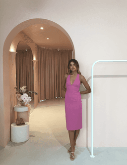 By Johnny String T-Back Plunge Midi Dress Pink Size AU 12 for rent on The Volte - image 4