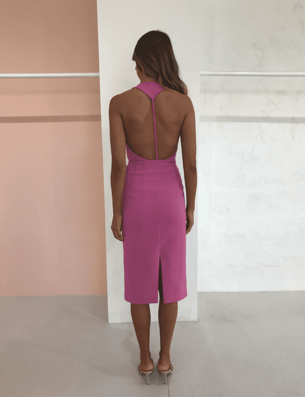 By Johnny String T-Back Plunge Midi Dress Pink Size AU 12 for rent on The Volte - main image