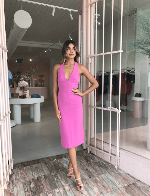 By Johnny String T-Back Plunge Midi Dress Pink Size AU 12 for rent on The Volte - main image