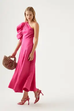 Aje Bonjour Asymmetric Midi Dress Pink Size AU 12 for rent on The Volte - image 3