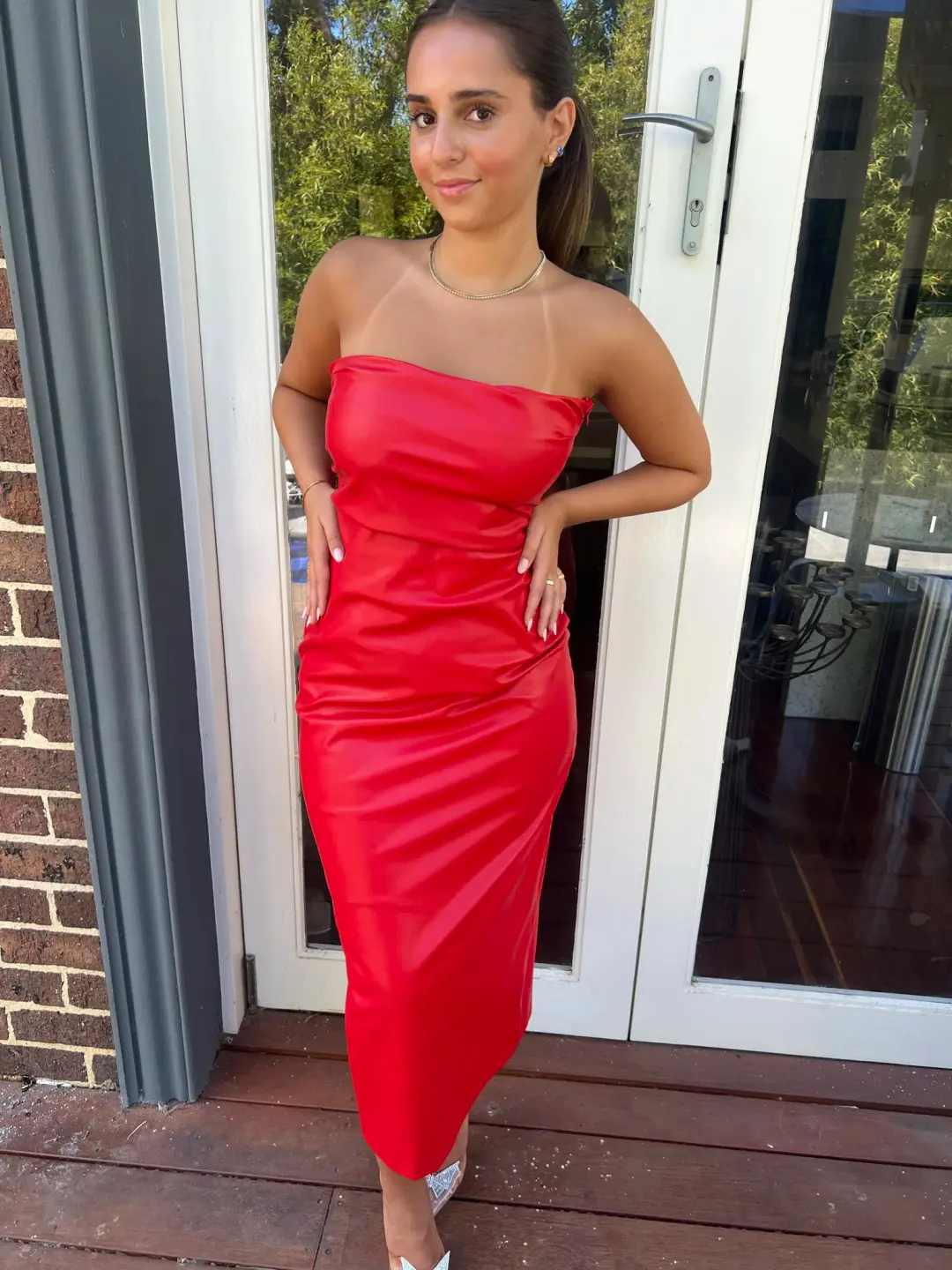 Girl On Fire Vegan leather dress for rent on The Volte - main image