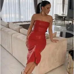 Girl On Fire Vegan leather dress for rent on The Volte - image 2