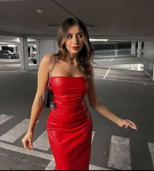 Girl On Fire Vegan leather dress for rent on The Volte - main image