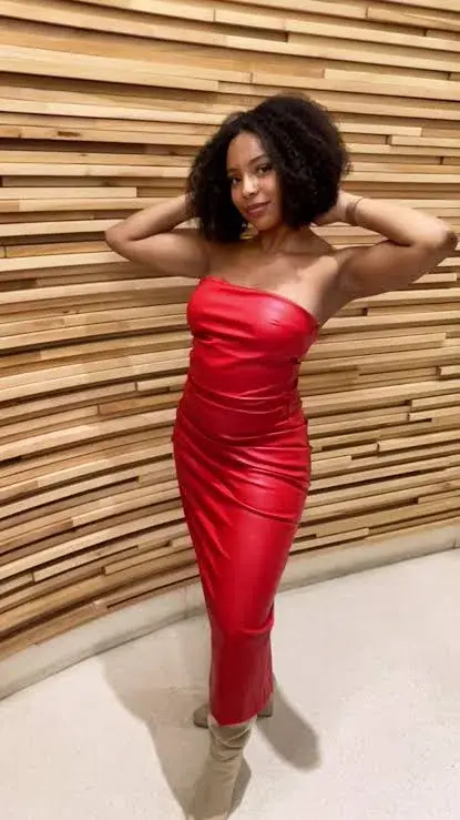 Girl On Fire Vegan leather dress for rent on The Volte - main image