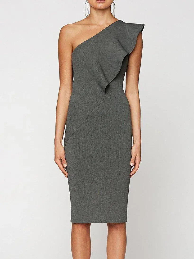 Scanlan And Theodore Ruffle Crepe Knit Dress Green Size AU 8 for rent on The Volte - main image