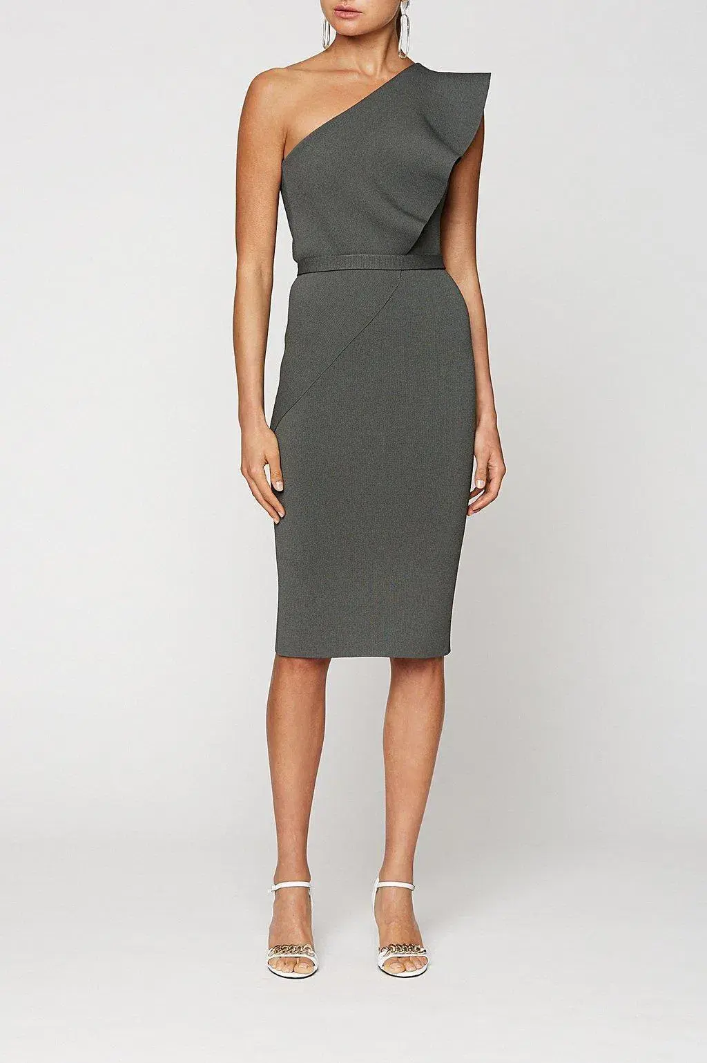 Scanlan And Theodore Ruffle Crepe Knit Dress Green Size AU 8 for rent on The Volte - main image