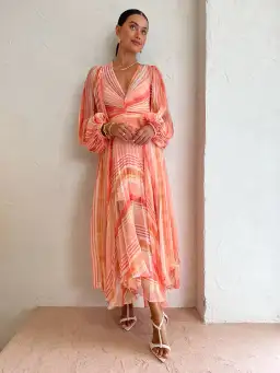 Acler Astone Dress Geo Stripe Orange Size AU 14 for rent on The Volte - image 1