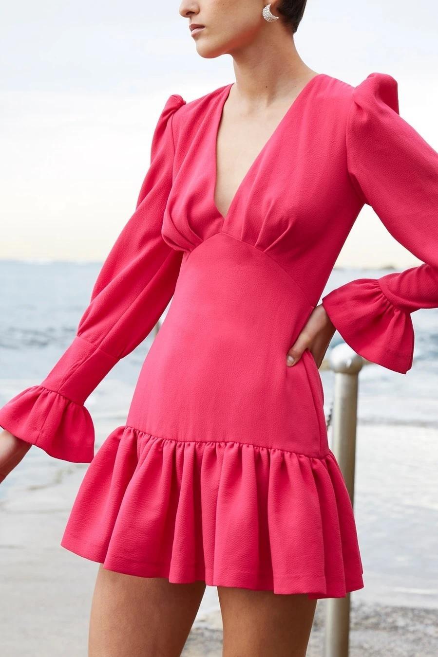 By Johnny Anna V Tulip Sleeve Mini Dress Size 8 for rent on The Volte - main image