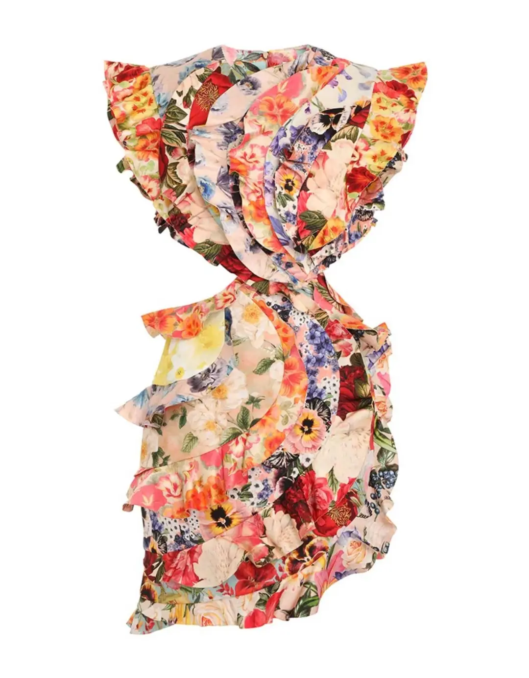Zimmermann The Wonderland Frill Mini Dress in Spliced Multi Floral Size 1 / Au 10 for rent on The Volte - main image