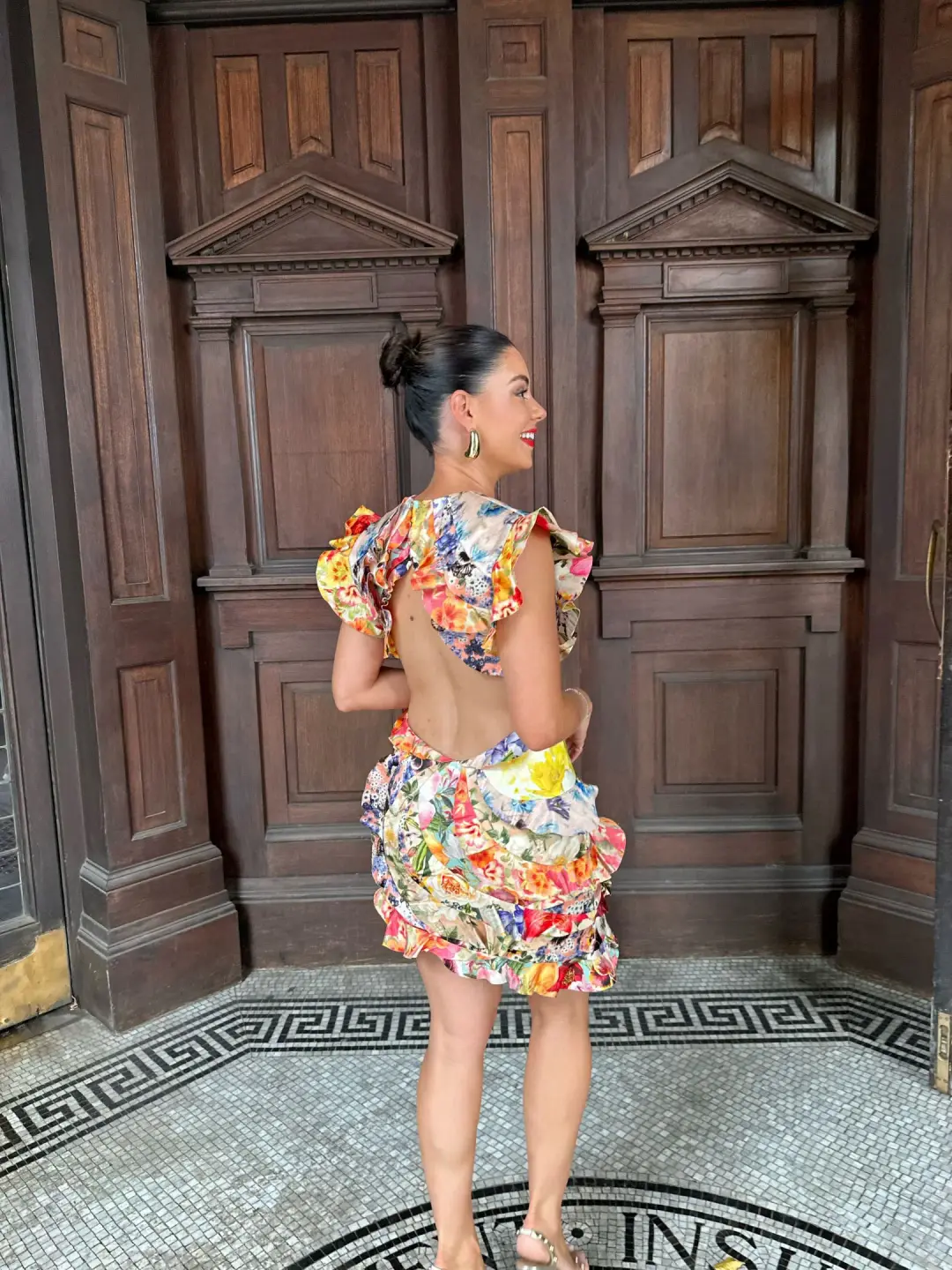 Zimmermann The Wonderland Frill Mini Dress in Spliced Multi Floral Size 1 / Au 10 for rent on The Volte - main image