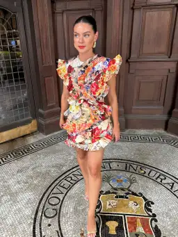 Zimmermann The Wonderland Frill Mini Dress in Spliced Multi Floral Size 1 / Au 10 for rent on The Volte - image 1