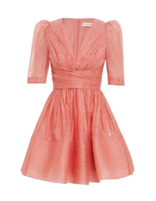 Zimmermann Wonderland Sleeved Mini Dress Guava Size 0/ Au8 for rent on The Volte - main image