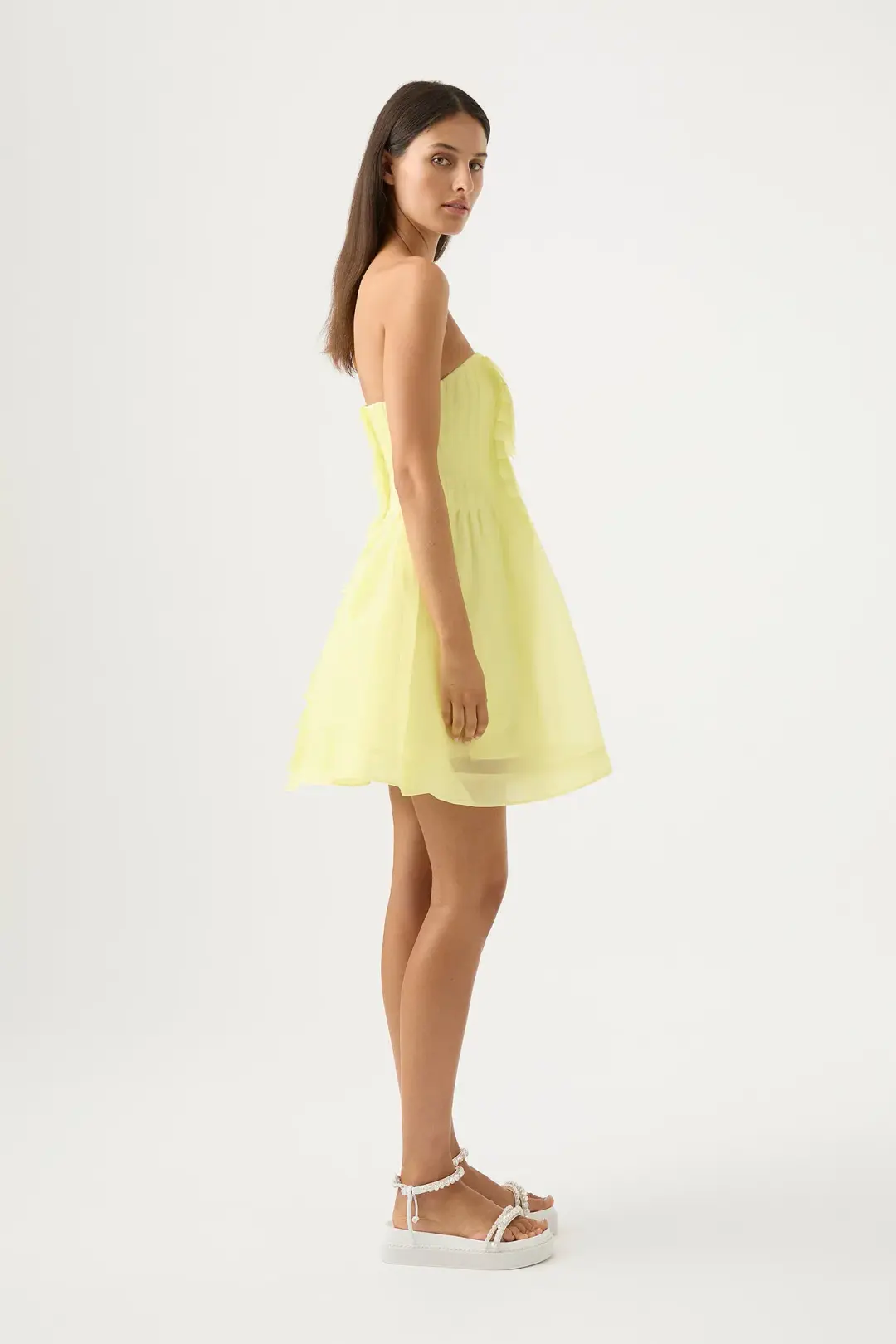 Aje Astrid Strapless Mini Dress Soft Lemon Yellow Size 8 for rent on The Volte - main image