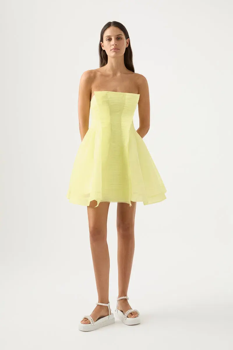 Aje Astrid Strapless Mini Dress Soft Lemon Yellow Size 8 for rent on The Volte - main image