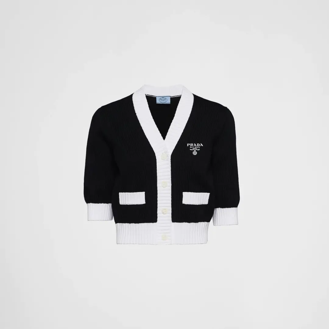 Prada Cropped Cotton Cardigan Black Size AU 6 for rent on The Volte - main image