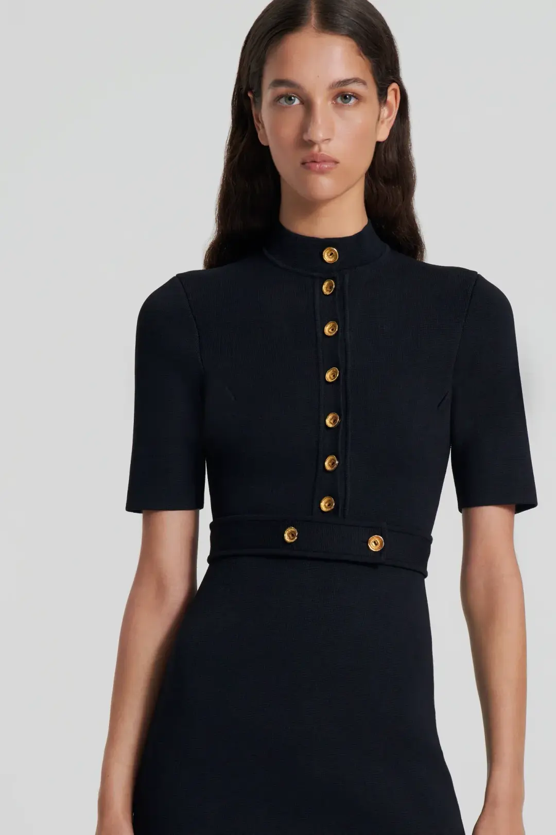 Scanlan Theodore Crepe Knit Mini Button Dress In Black Size XS / AU 6 for rent on The Volte - main image