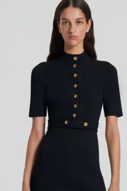 Scanlan Theodore Crepe Knit Mini Button Dress In Black Size XS / AU 6 for rent on The Volte - image 3