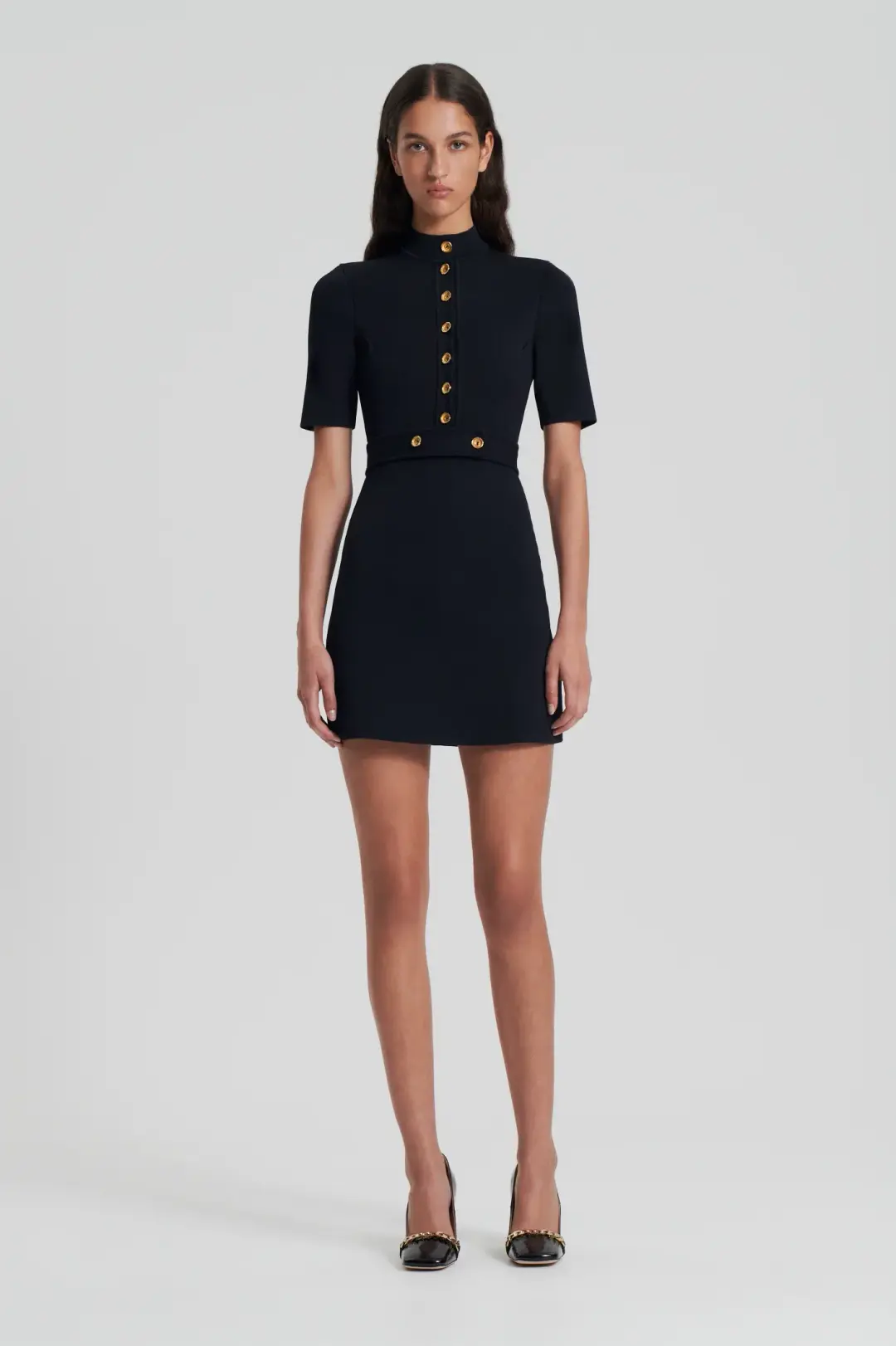 Scanlan Theodore Crepe Knit Mini Button Dress In Black Size XS / AU 6 for rent on The Volte - main image