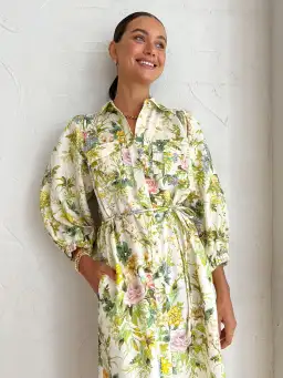 Alemais Eden Midi Shirt Dress Belted Floral Print Linen Size AU 10 for rent on The Volte - image 7
