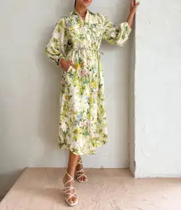 Alemais Eden Midi Shirt Dress Belted Floral Print Linen Size AU 10 for rent on The Volte - image 1