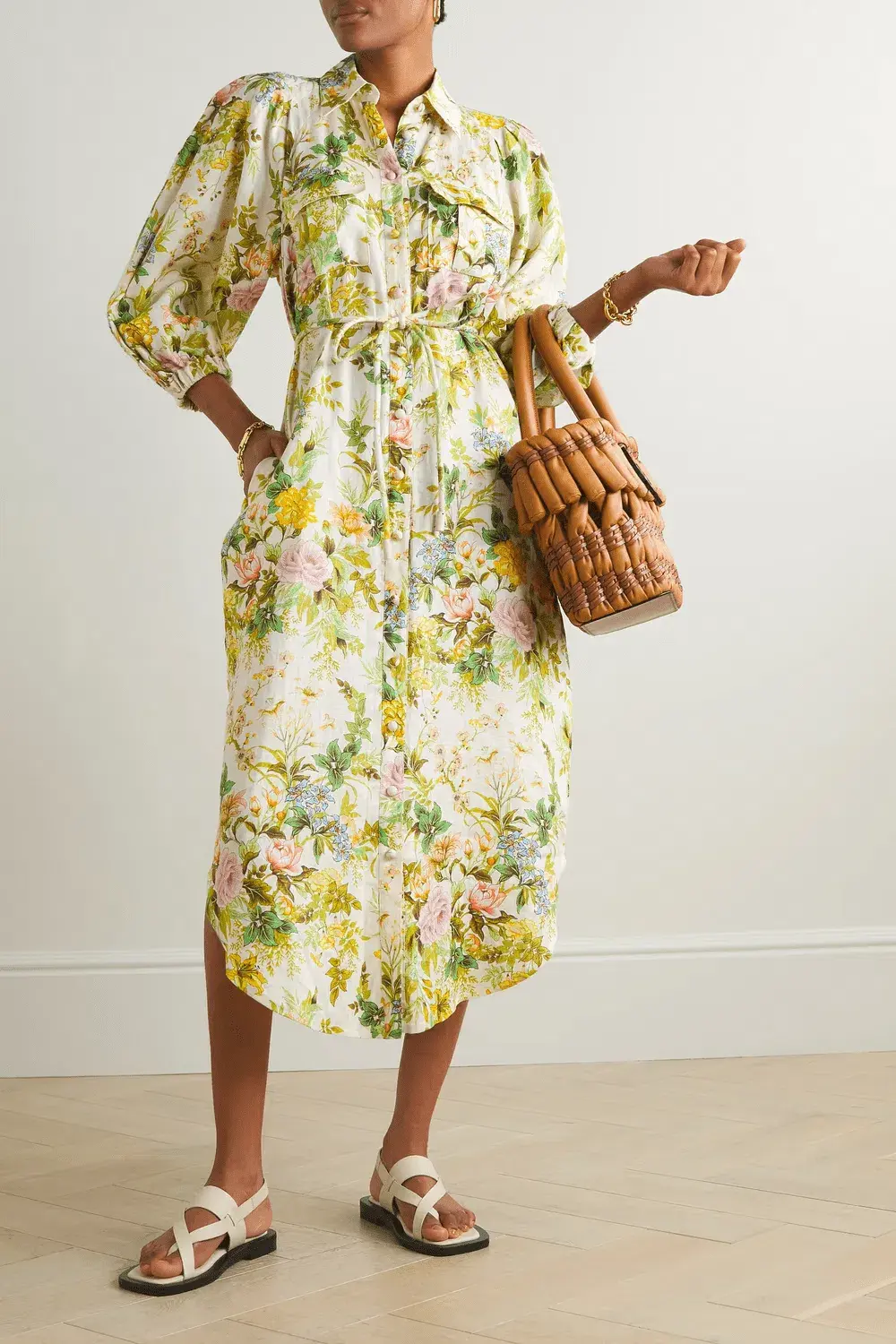 Alemais Eden Midi Shirt Dress Belted Floral Print Linen Size AU 10 for rent on The Volte - main image