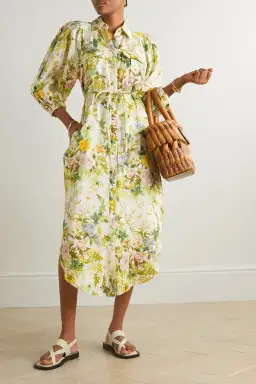 Alemais Eden Midi Shirt Dress Belted Floral Print Linen Size AU 10 for rent on The Volte - image 2