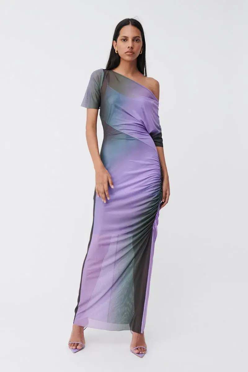 Suboo Print Olafur Draped Cowl Neck Dress Purple Size XS / AU 6 for rent on The Volte - main image