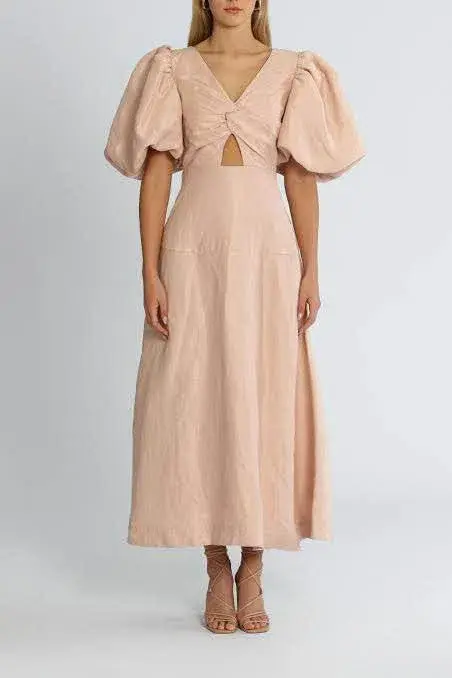 AJE DUSK KNOT PUFF SLEEVE MIDI DRESS BLUSH SIZE 8 - Image 6