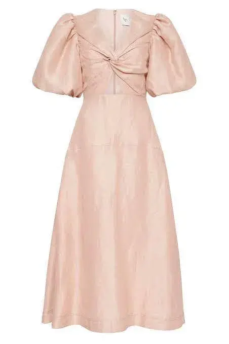 AJE DUSK KNOT PUFF SLEEVE MIDI DRESS BLUSH SIZE 8 - Image 4
