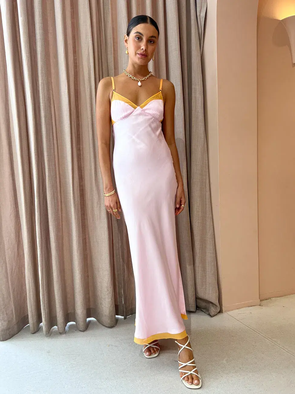 Bec & Bridge Joelle Maxi Dress in Quartz Tangerine Pink Size AU 6 for rent on The Volte - main image